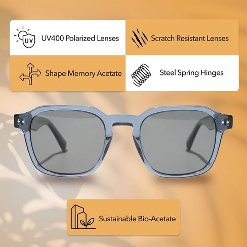 Lautner Premium UV400 Polarized Sunglasses, XL & Original Sizes, Shape Memory Acetate Frames, Scratch-Resistant Lenses (Whiskey, Original) in Saudi Arabia