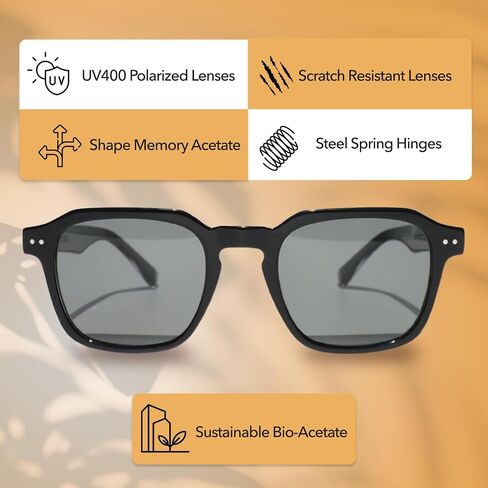 Lautner Premium UV400 Polarized Sunglasses, XL & Original Sizes, Shape Memory Acetate Frames, Scratch-Resistant Lenses (Whiskey, Original) in Saudi Arabia
