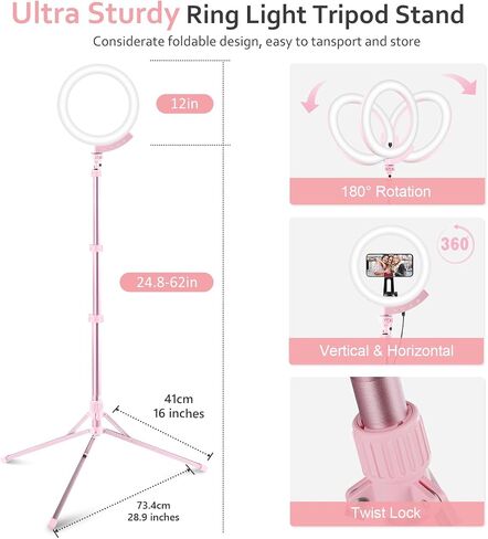 Aureday 12'' Selfie Ring Light with 62'' Tripod Stand and Magnetic Phone Holder, LED Ringlight for Recording/TikTok/Makeup/Photography, Circle Fill Light with Wireless Remote for iPhone&Android Phones in Saudi Arabia