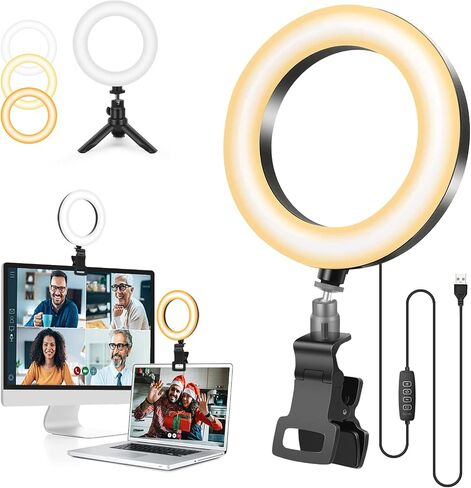 Evershop Ring Light with Tripod Stand,Small Desk Led Circle Lights Clip On Laptop for Video Conference Lighting,Computer Monitor,Zoom Meeting,Recording, Calls,Portable Selfie Light for Webcam,Phone,Pc in Saudi Arabia