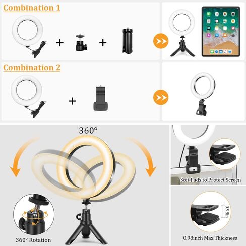 Evershop Ring Light with Tripod Stand,Small Desk Led Circle Lights Clip On Laptop for Video Conference Lighting,Computer Monitor,Zoom Meeting,Recording, Calls,Portable Selfie Light for Webcam,Phone,Pc in Saudi Arabia