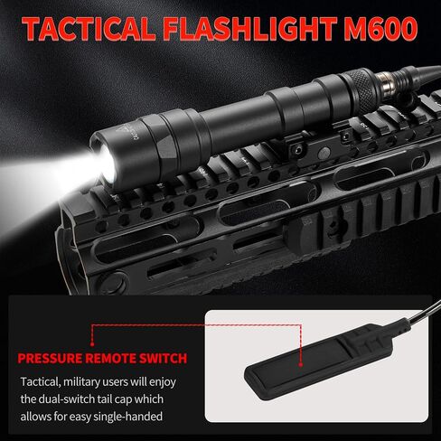 Tactical Flashlight Mloc Flashlight with Remote Pressure Switch and Mloc Mount, Picatinny Mount (600) in Saudi Arabia