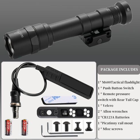 Tactical Flashlight Mloc Flashlight with Remote Pressure Switch and Mloc Mount, Picatinny Mount (600) in Saudi Arabia