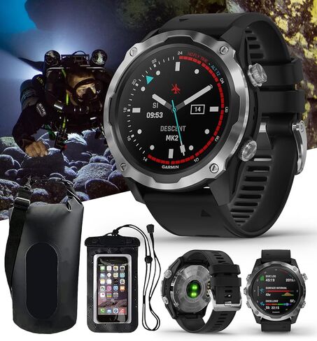 Garmin Descent Mk2 (Stainless Steel/Black) Dive Computer Watch Bundle - Air Integration, Multisport Training Features - includes PlayBetter Waterproof Dry Bag Set in Saudi Arabia