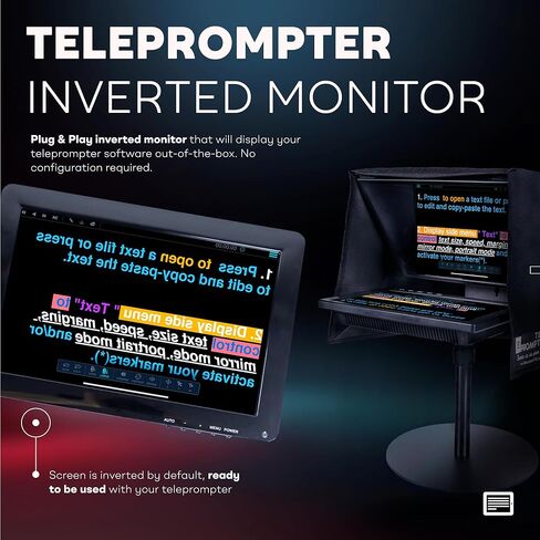 11.6" Inverted Teleprompter Monitor for iLight PRO 14'' - Plug & Play Prompter Monitor Mirrored Text, HDMI in for Laptop, PC & Mac, Compatible With Any Teleprompter (Check Dimensions) in Kuwait