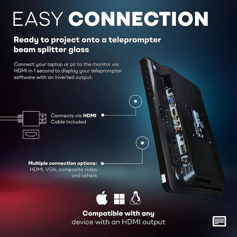 11.6" Inverted Teleprompter Monitor for iLight PRO 14'' - Plug & Play Prompter Monitor Mirrored Text, HDMI in for Laptop, PC & Mac, Compatible With Any Teleprompter (Check Dimensions) in Kuwait