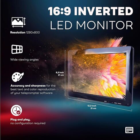 11.6" Inverted Teleprompter Monitor for iLight PRO 14'' - Plug & Play Prompter Monitor Mirrored Text, HDMI in for Laptop, PC & Mac, Compatible With Any Teleprompter (Check Dimensions) in Kuwait