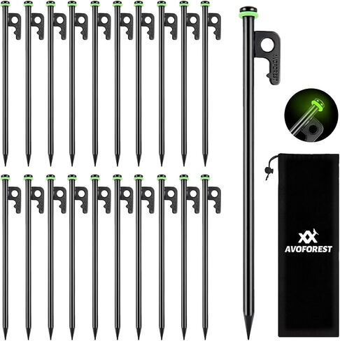 8Inch Heavy Duty Tent Stakes,8 PCS Tent Pegs Metal+Fluorescent Silicone Rings+ Storage Bag for Camping in Kuwait