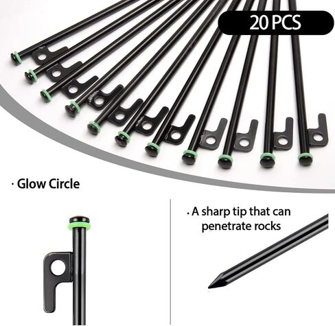 8Inch Heavy Duty Tent Stakes,8 PCS Tent Pegs Metal+Fluorescent Silicone Rings+ Storage Bag for Camping in Kuwait