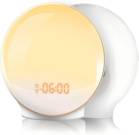 Wake Up Light, Sunrise Alarm Clock Radio, Bedside Lamp with Sleep Aid, Dual Alarms, Snooze, Colorful Lights, Natural Sounds for Kids Adults Bedroom in Kuwait