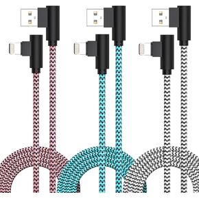 3 Pack iPhone Charger 10FT [Apple MFi Certified] Right Angle Lightning Cable Fast Charging Cord, Car Cable for iPhone 14 13 12 11 Pro/Pro Max/Mini/XS/XR/8 7 Plus, iPad, CarPlay