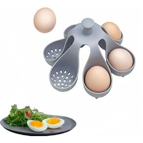 Silicone Egg Boiler Rack, Freestanding Egg Boiler, Egg Boiler, Egg Cooker, Hard Boiled Egg Boiler, Storage and Egg Rack, Holds 6 Eggs, Kitchen Silicone Egg Boiler Gadget, Gray