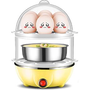 Electric Egg Boiler - Egg Cooker - 350W 2 Layers 14Pcs Eggs A Time Auto Power Off PP Egg Boiler With Measuring Cup for Home(Yellow)