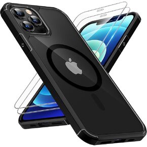 حافظة TAURI لهاتف iPhone 12 Pro Max باللون الأسود، متوافقة مع Magsafe [مقاومة للاصفرار] مع واقيات شاشة 2X، حماية من الدرجة العسكرية، حافظة هاتف مغناطيسية رفيعة لهاتف iPhone 12 Pro Max، 6.7 بوصة