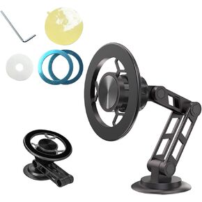 Magnetic Alloy Foldable Car Mount, Powerful Magnetic Ring, Mini and Compact, 3-Axis Linkage+Universal Joint, Multi-Angle 360° Rotating Base Magnetic Car Phone Holder/Mount(Grey)