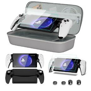 bibuks 8 in 1 Accessories Compatible with Playstation Portal,Carrying Case for PS Portal,Soft Silicone Protective Cover for PS5 Portal,2 Screen Protector with 4 Thumb Grip (Black)