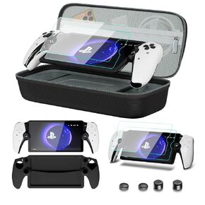 bibuks 8 in 1 Accessories Compatible with Playstation Portal,Carrying Case for PS Portal,Soft Silicone Protective Cover for PS5 Portal,2 Screen Protector with 4 Thumb Grip (Black)
