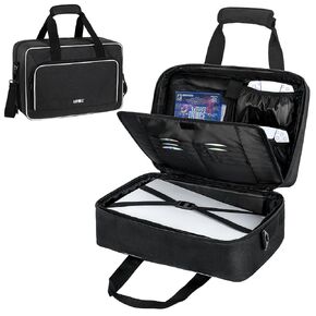 Carrying Case Compatible with PS5/PS4/PS5 Pro,17 Pockets Travel Storage Bag with Thick Padding Compatible with Playstation 5/PS5 Digital Edition,Controller,Game Discs,Charger & Accessories,Grey