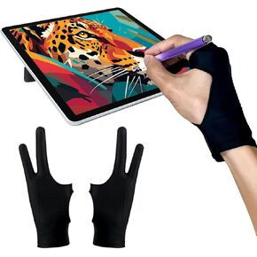 Drawing Sweat-Resistant Digital Art Glove for Tablet iPad, Sketching and Drawing Gloves with Two Fingers, 2 Pack