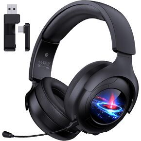 2.4GHz Gaming Headset Wireless for PS5, PS4, PC, Switch, Fortnite/Minecraft/FPS Gamers, Bluetooth 5.3 Gaming Headphones with Noise Canceling Mic, 45H+ Battery, Bass Sound, RGB Light -Black