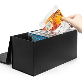 CD Storage Box, DVD Storage Box- Durable 5.2 x 5.75 x 12 Inch Disc Holders with Lids, Store up to 30 CDs- Black 1 PACK