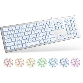 Aluminum Quiet Wired Keyboard Backlit- Slim Chiclet Keyboard Compatible with Apple iMac, MacBook, Mac and PC, USB Keyboard Numeric Keypad RGB Lighted Key - Space Gray