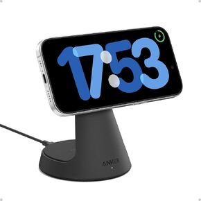 Anker MagSafe Compatible 2-in-1 Charging Stand, iPhone 16 Wireless Charger, Qi2 Certified 15W Ultra-Fast, Adjustable and Super Strong, for iPhone 16/15/14/13/12 Series, AirPods (No AC Adapter)