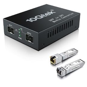 BiDi Gigabit Single Mode SC Media Converter, 10/100/1000M Fiber to Ethernet Converter, 1000Base-FX Single SC to 10/100/1000Base-T/TX RJ45, Built-in Fiber Module, SMF, 1310/1550nm, 20km, 1 Pair