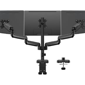 MOUNTUP Triple Monitor Mount, 3 Monitor Stand Desk Arm for Max 32'' Computer Screens, Max Extension 62.3" Gas Spring Triple Monitor Stand Holds 4.4-19.8lbs, VESA Bracket with Clamp/Grommet Base, Black