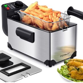 Aigostar Deep Fryer, Electric Deep Fat Fryers with Baskets, 3 Liters Capacity Oil Frying Pot with View Window, ETL Certificated, 1650W Ushas