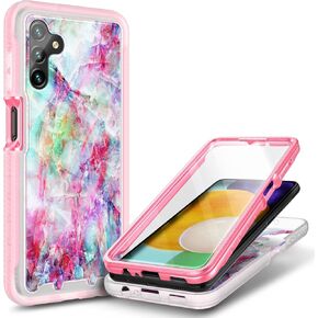 NZND Compatible with Samsung Galaxy A14 5G Case with [Built-in Screen Protector], Full-Body Protective Shockproof Rugged Bumper Cover, Impact Resist Phone Case (Glitter Rose Gold)