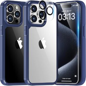 TAURI 5 in 1 for iPhone 15 Pro Case, [Not-Yellowing] with 2X Screen Protector + 2X Camera Lens Protector, Shockproof Slim Phone Case for iPhone 15 Pro, Blue