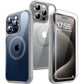 TAURI for iPhone 15 Pro Max Case Titanium, [Compatible with Magsafe] with 2X Screen Protector + 2X Camera Lens Protector, Military-Grade Protection, Magnetic Slim Case for iPhone 15 Pro Max