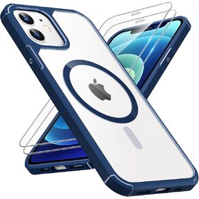 حافظة TAURI لهاتف iPhone 12/iPhone 12 Pro، متوافقة مع Magsafe [مقاومة للاصفرار] مع واقي شاشة 2X، حماية من الدرجة العسكرية، حافظة هاتف مغناطيسية رفيعة، أزرق