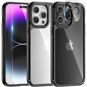 حافظة TAURI 5 في 1 لهاتف iPhone 14 Pro Max، مع واقيات شاشة 2X + واقيات عدسة الكاميرا 2X، [حماية من السقوط من الدرجة العسكرية] حافظة مقاومة للصدمات لهاتف iPhone 14 Pro Max 6.7 بوصة أسود