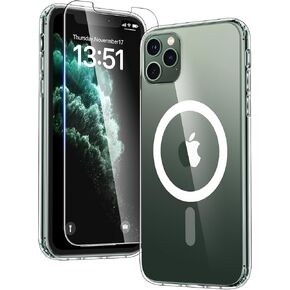 TAURI for iPhone 11 Pro Max Case Clear, [Compatible with Magsafe] with 2X HD Screen Protector, [Military Grade Drop Protection] Shockproof Slim Case for iPhone 11 Pro Max Phone Case 6.5 inch