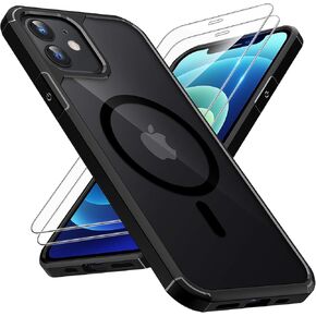 TAURI for iPhone 12 Case/iPhone 12 Pro Case, Compatible with Magsafe [Yellowing Resistant] with 2X Screen Protector, Military-Grade Protection, Slim Magnetic Phone Case, Black