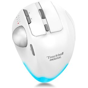 Wireless Ergonomic Trackball Mouse, Rechargeable, Bluetooth Rollerball Mouse, 44mm Index Finger Trackball, 5 Adjustable DPI, Compatible with Computer PC, Laptop, Mac and Windows White