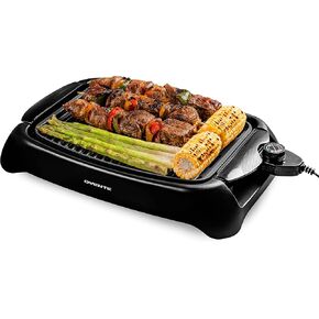 OVENTE Electric Indoor Grill with 13x10 Inch Non-Stick Cooking Surface, 1000W Fast Heat Up Power, Adjustable Temperature, Removable and Dishwasher Safe Grilling Plate and Drip Tray, Copper GD1632NLCO