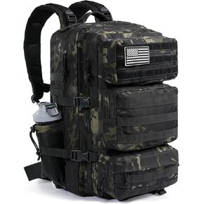 Military Tactical Backpack 50L Large Day Backpack for Men Molle Army 3 Days Assault Pack Bug Out Bag Water Resistant and Heavy Duty Hiking Treeking Rucksack - Black