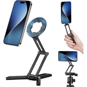 Magnetic Pocket Phone Tripod,Foldable Phone Tripod Mount with 1/4" Screw Hole,Smartphone Holder Compatible with iPhone 16/15/14/13/12 Series,Mini Tripod for Video,Vlog,Travel,Handheld Stick