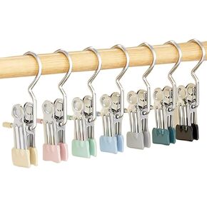 Clothes Pins Clips with Hook, 10 Pcs 2.2 Inch Stainless Steel High Elasticity Good Persistence for Clothes, Wardrobe Hooks, Socks, Hat, Tie (10)