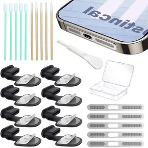 8 Packs New Dust Plug, Phone Accessories for iPhone 16 15 Plus/Pro/1Pro Max, USB C Cover Cap, USB C Port Cleaner, Phone Speaker Cover, with Cleaning Kit (Silvery)