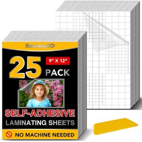 25 PCS Self-Adhesive Laminating Sheets, 9 x 12 Inches Self Adhesive Contact Paper，No Heat No Machine Needed Self Sealing Laminate Sheets