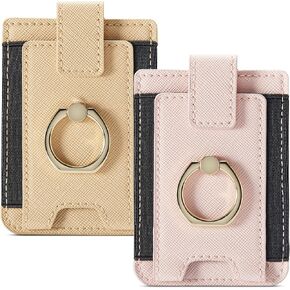 BIAJIYA Phone Card Holder RFID Leather Wallet Credit Adhesive Cell Case Stick-on Card Holder for Women and Men Back of Phone for Most of Smartphones