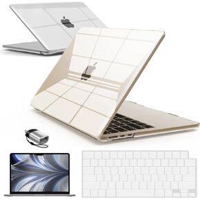 IBENZER Compatible with 2025 2024 2023 2022 MacBook Air 13 inch Case M3 A3113 M2 A2681, Hardshell Case & KeyboardCover & ScreenFilm & Type-C Adapter for Mac Air 13.6, Crystal Clear, AT13-KK-CYCL+2TC