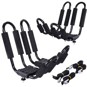 Goplus® Kayak Carrier Universal 2 Pair J- Shape Rack Canoe Boat Surf Ski Roof Top Mounted on Car SUV Truck Van