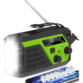 Hand Crank Emergency Radio, 6000mAh AM/FM/NOAA Weather Radio, Hand Crank Radio with 4 Built-in Cable, Emergency Weather Radio with Quickly Phone Charger, SOS Alarm for Emergency