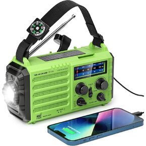 Emergency Radio, 18500mWh Weather Radio, Solar Hand Crank Radio with USB Charged, Portable AM/FM/SW/NOAA Radio with Best Reception, Flashlight, Reading Lamp, and SOS Alarm, for Home Outdoor (Green)