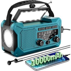 Emergency Hand Crank Weather Radio,Toolchums 10000mAh AM/FM/NOAA Solar Powered Radio with Phone Charger, USB Charged, LED Flashlight Reading Lamp Headphone Jack, SOS Alarm (Blue)